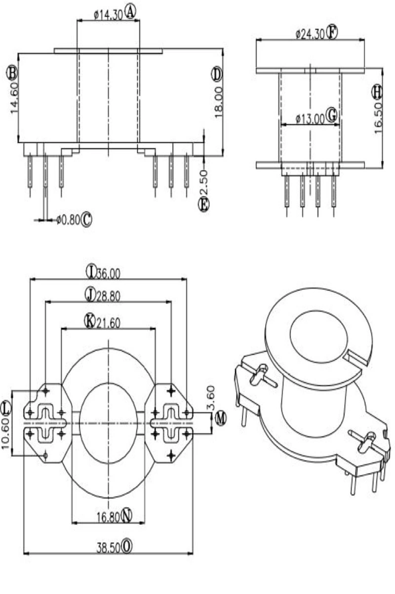 RM12-PC40 Mn-Zn Ferrite Soft Magnetic Core of Planar LED Transformer Power and Drive Wide Band Transformer Carrier Filter